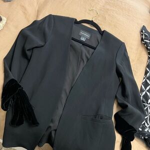 Club Monaco minimalist open front silk blend Black Blazer with Lapel Collar